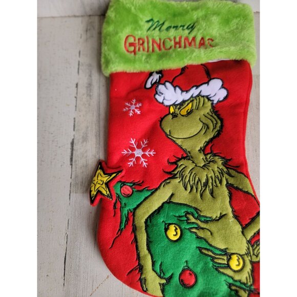 Merry grinchmas Grinch red stocking Xmas hanging home decor - Picture 2 of 7